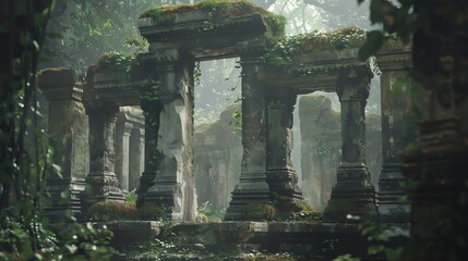 Stone pillars in a jungle.