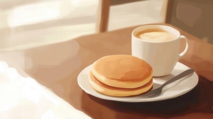 Fototapeta premium Cozy Cafe Scene with Pancakes and Coffee