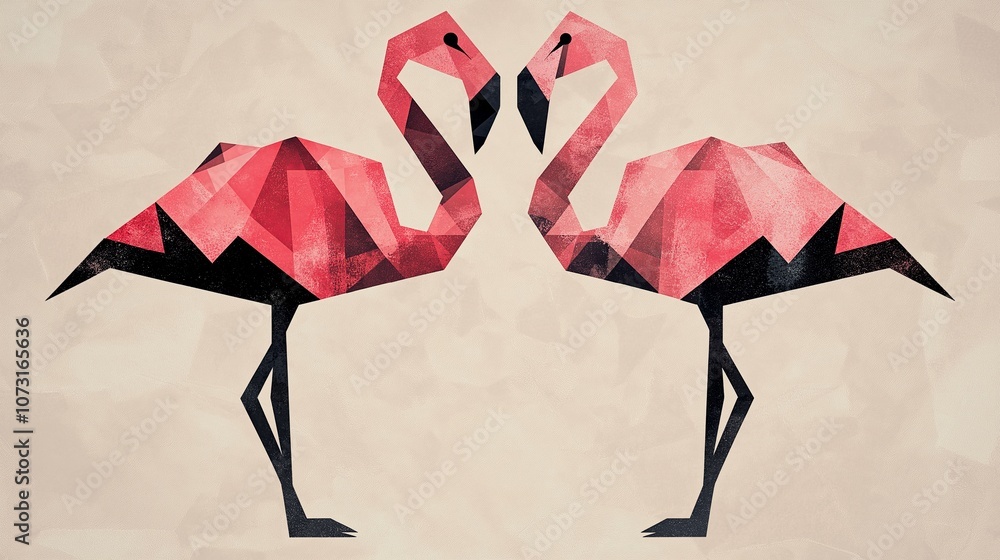 Poster Stylized Geometric Flamingos with Sharp Angles