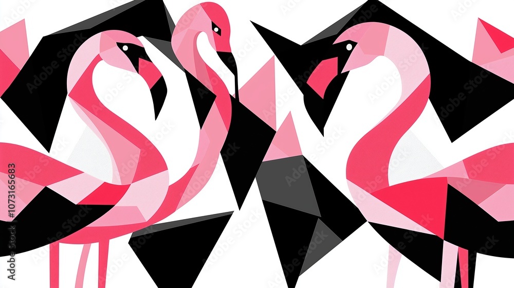 Poster Stylized Geometric Flamingos with Sharp Angles