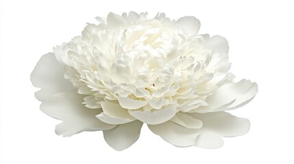 Elegant white peony: detailed close-up on a pristine blossom isolated on white