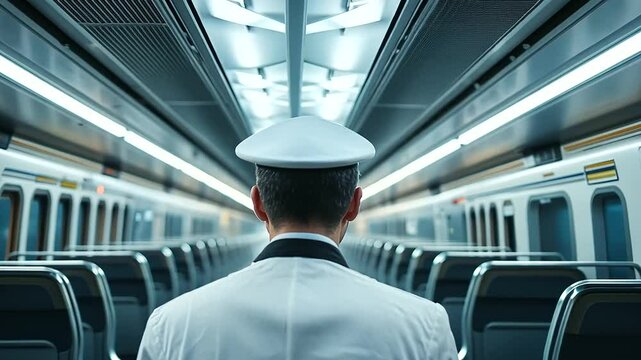 Train Conductor Checking Tickets in Modern Train Interior