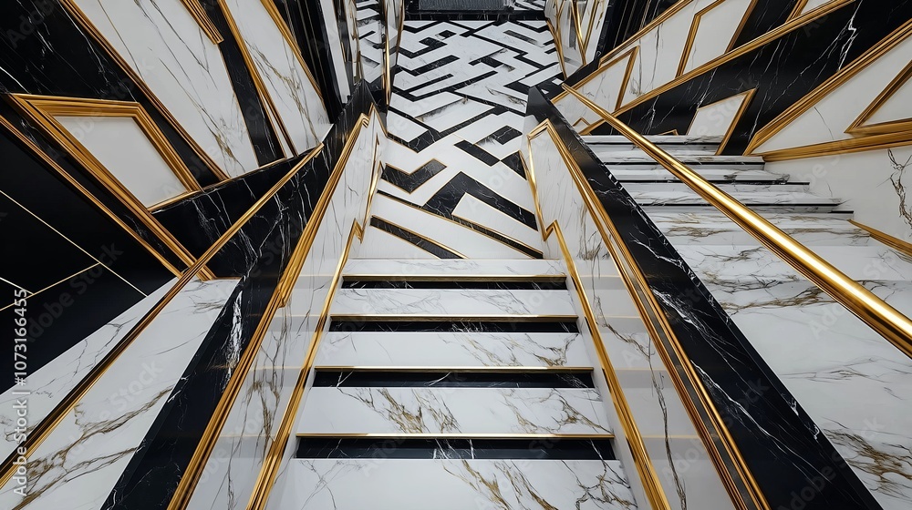 Poster symmetrical staircase with bold marble patterns