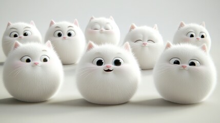 emoticon pack,white background,Persian cat with white accent color emoticons,9[cute,expecting,happy,crying,