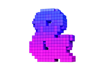 Fototapeta na wymiar Pixel art style ampersand sign in pink and blue colors stylized like in 8-bit games. High quality 3D rendering.