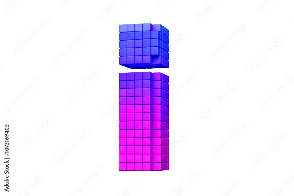 Poster pixel art style exclamation point in pink and blue. high definition 3d rendering 8-bit concept font.
