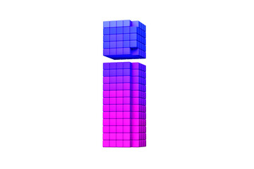 Pixel art style exclamation point in pink and blue. High definition 3D rendering 8-bit concept font.