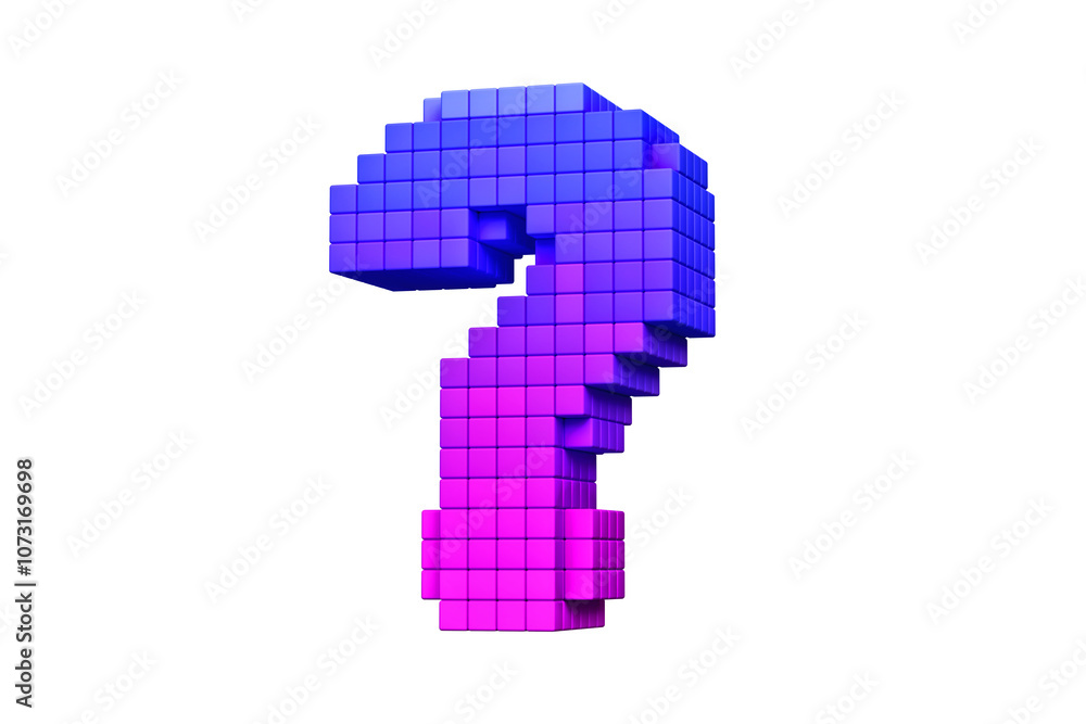 Aufkleber pixel art style question mark in pink to purple. high definition 3d rendering design stylized like i