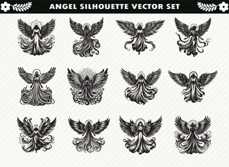 12 FIle Temp AdobesGraceful Angel Silhouettes for Spiritual and Artistic Designstock