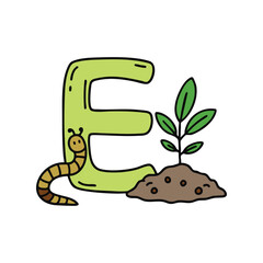 Doodle Illustration of Letter E for earthworm