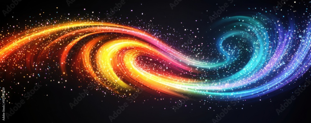 Poster a vibrant swirl of colorful light streaks against a dark background, creating a dynamic and ethereal