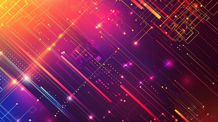 Obraz premium A colorful and geometric pattern with bright lights and lines.
