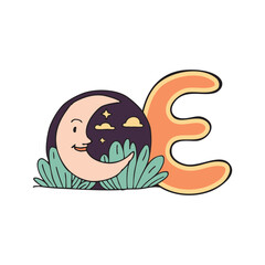 Doodle Illustration of Letter E for evening