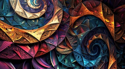 Obraz premium Abstract geometric pattern with metallic and colorful textures.