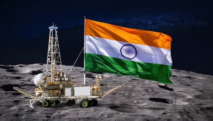 Historic Moon Landing by Chandrayaan 3 - Proud Moment for India with Flag on Lunar Surface