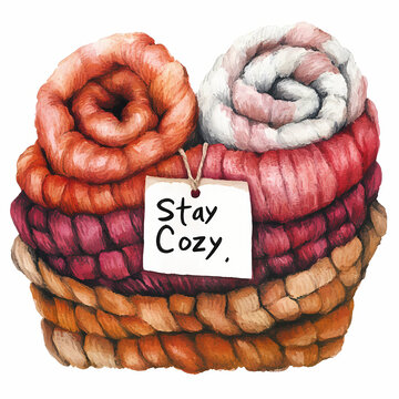 cozy blankets in basket watercolor clip art preview