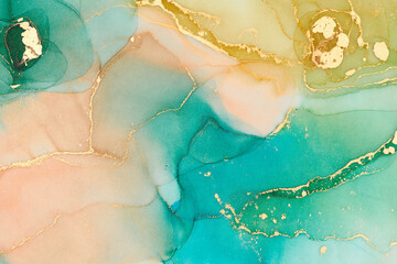 Currents of translucent hues, snaking metallic swirls, and foamy sprays of color shape the landscape of these free-flowing textures. Natural luxury abstract fluid art painting in liquid ink technique