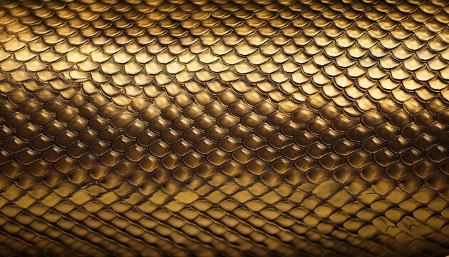 Luxurious Shimmering Golden Fish or Snake Reptile Scale Texture. Close-Up Metallic Pattern for High-End Backgrounds, Fantasy Art, Mythical Themes, Product Design, or Elegant Branding