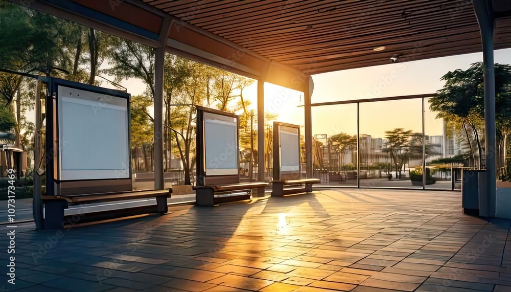 Aufkleber three vacant spots in a bus terminal are depicted in this mockup. it is authentically represented in