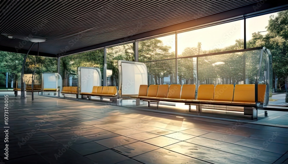 Aufkleber three vacant spots in a bus terminal are depicted in this mockup. it is authentically represented in