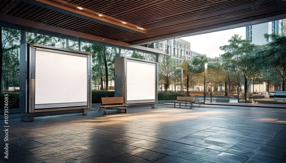 Poster three vacant spots in a bus terminal are depicted in this mockup. it is authentically represented in