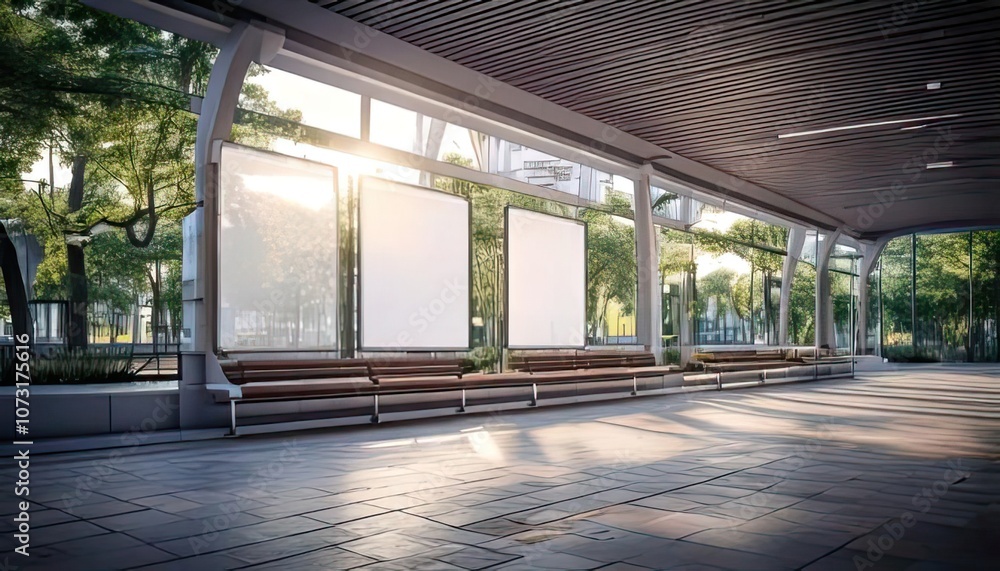 Aufkleber three vacant spots in a bus terminal are depicted in this mockup. it is authentically represented in