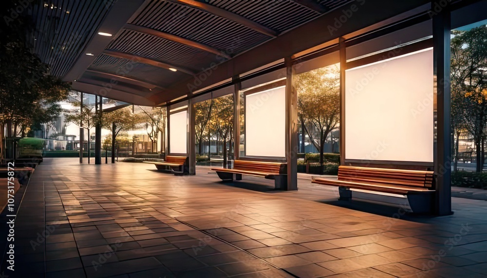 Poster three vacant spots in a bus terminal are depicted in this mockup. it is authentically represented in