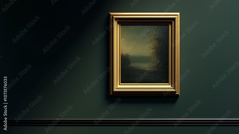 Poster Elegant Framed Artwork in Subtle Contrast Against Dark Wall Background : Generative AI