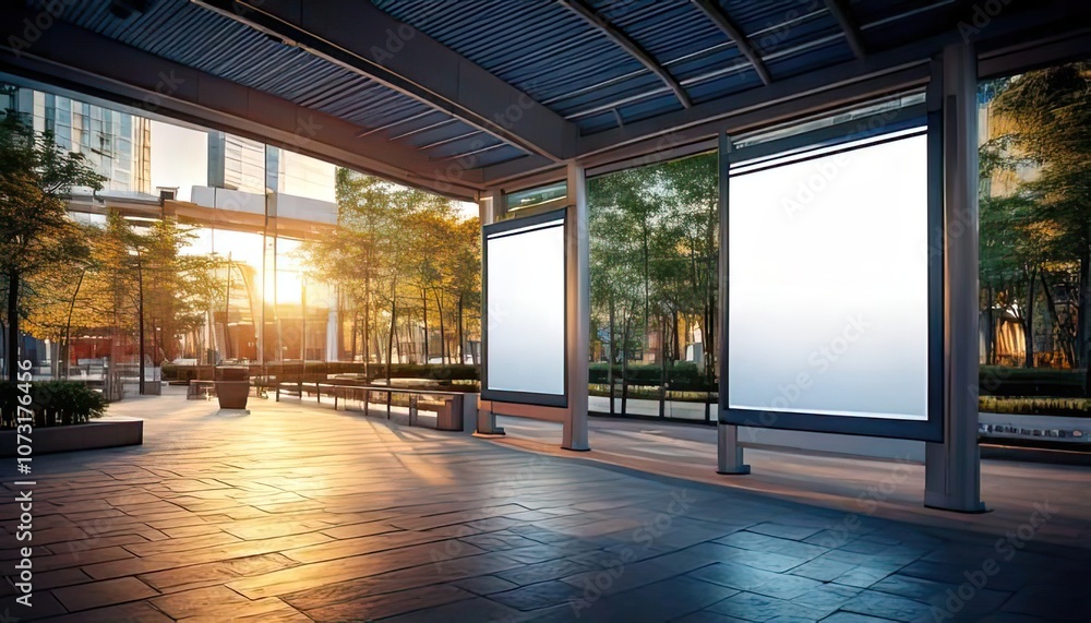 Poster three vacant spots in a bus terminal are depicted in this mockup. it is authentically represented in