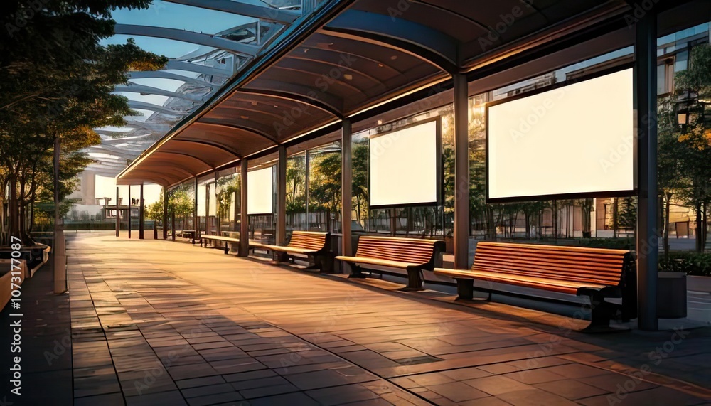 Poster three vacant spots in a bus terminal are depicted in this mockup. it is authentically represented in