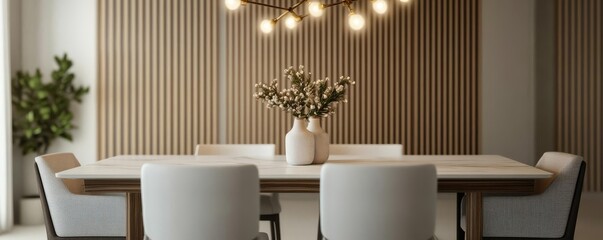 Elegant dining space, warm chandelier light, luxury theme, 3D render