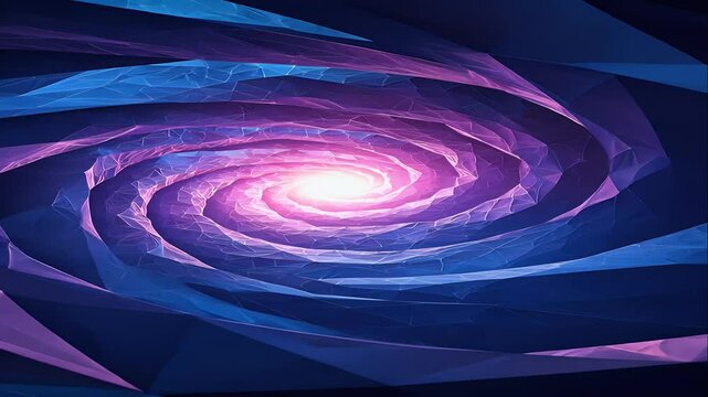 A low-poly, swirling vortex with glowing blue and purple hues, representing a futuristic, unpredictable quantum state.