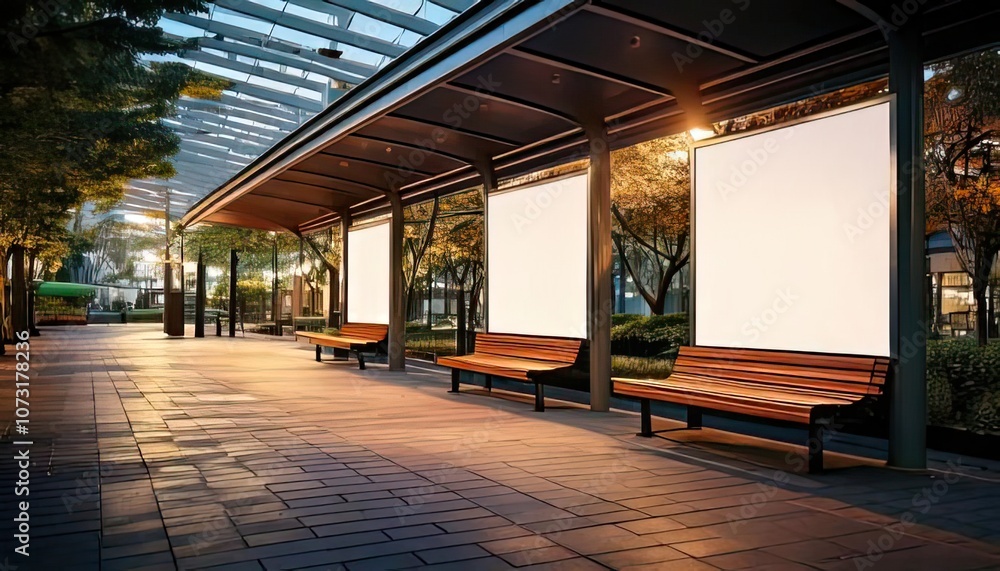 Aufkleber three vacant spots in a bus terminal are depicted in this mockup. it is authentically represented in