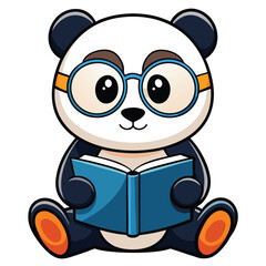 cute baby panda with glasses reading a book vector