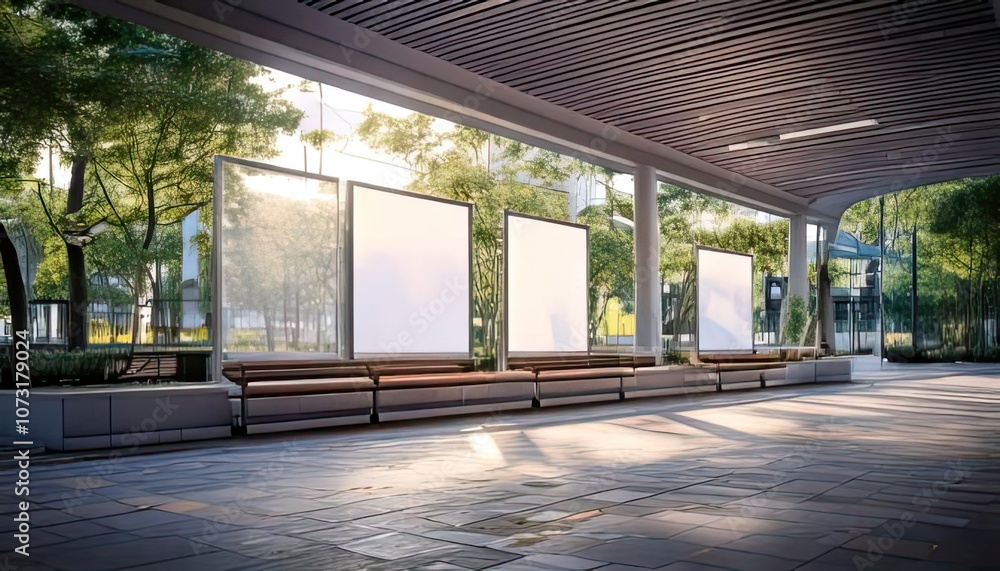 Aufkleber three vacant spots in a bus terminal are depicted in this mockup. it is authentically represented in