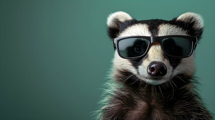 badger on a green color background, vector art, digital art, faceted, minimal, abstract, panorama background. 