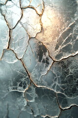 Fototapeta premium A close-up of a cracked silver surface, the light reflecting off the edges of the cracks.