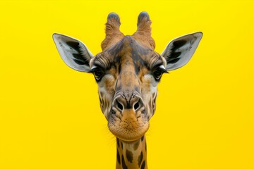 giraffe on a yellow color background, vector art, digital art, faceted, minimal, abstract, panorama background. Generative AI.