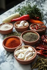 Fototapeta premium Spice Bowls on Wooden Table