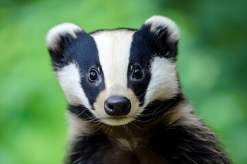 badger on a green color background, vector art, digital art, faceted, minimal, abstract, panorama background. 