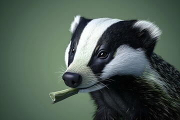 badger on a green color background, vector art, digital art, faceted, minimal, abstract, panorama background. 