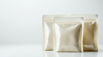 Eco-Friendly Minimalist Biodegradable Packaging Concept with Compostable Bags on White Background