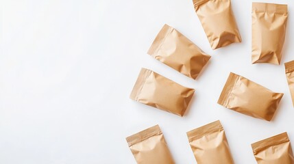 Eco-Friendly Kraft Paper Pouches Sustainable Packaging Concept on White Background