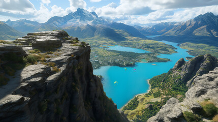 Majestic Mountain Landscape with Vibrant Blue Lake