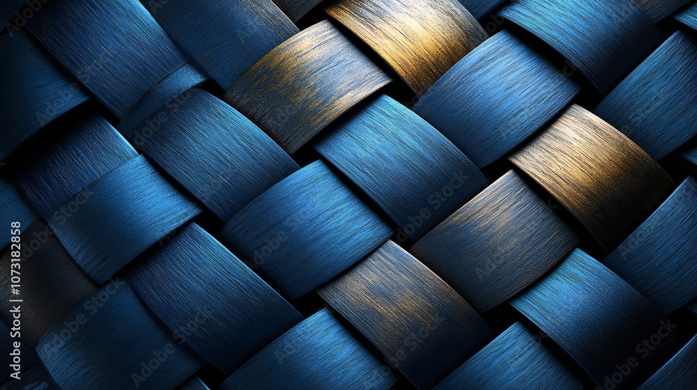 Aufkleber close-up of a woven pattern in shades of blue and gold. the intricate design creates a visually appe