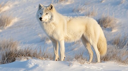 Obraz premium White wolf on snowy field