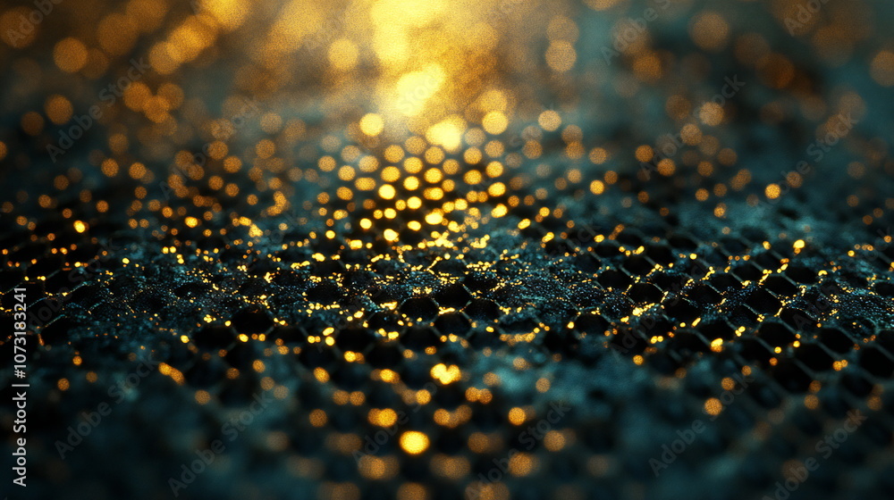 Aufkleber a close-up shot of a metallic grid with a warm, golden light shining through. the grid creates a tex
