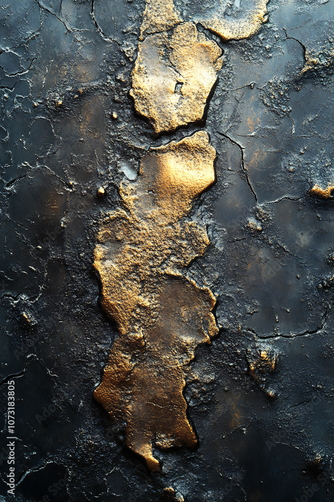 Poster close-up of a textured metal surface with a golden stripe running vertically through the center. the