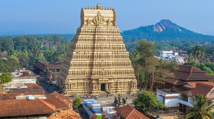 A vibrant view of the colorful murals adorning the walls of the Padmanabhaswamy Temple in Thiruvananthapuram, showcasing their artistic heritage
