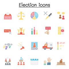 Election icon set in flat color style